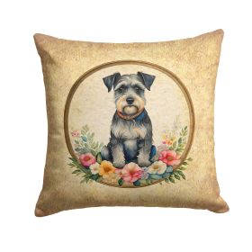 Schnauzer and Flowers Throw Pillow Machine Washable, Indoor Outdoor Decorative Pillow for Couch, Bed or Patio, 14Hx14W