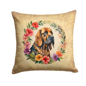 Bloodhound and Flowers Throw Pillow Machine Washable, Indoor Outdoor Decorative Pillow for Couch, Bed or Patio, 14Hx14W