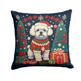 Bichon Frise Christmas Throw Pillow Machine Washable, Indoor Outdoor Decorative Pillow for Couch, Bed or Patio, 14Hx14W