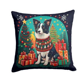 Border Collie Christmas Throw Pillow Machine Washable, Indoor Outdoor Decorative Pillow for Couch, Bed or Patio, 14Hx14W