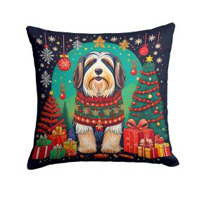 Bearded Collie Christmas Throw Pillow Machine Washable, Indoor Outdoor Decorative Pillow for Couch, Bed or Patio, 14Hx14W