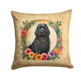 Briard and Flowers Throw Pillow Machine Washable, Indoor Outdoor Decorative Pillow for Couch, Bed or Patio, 14Hx14W