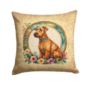 Irish Terrier and Flowers Throw Pillow Machine Washable, Indoor Outdoor Decorative Pillow for Couch, Bed or Patio, 14Hx14W