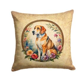 American Foxhound and Flowers Throw Pillow Machine Washable, Indoor Outdoor Decorative Pillow for Couch, Bed or Patio, 14Hx14W