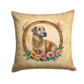 Irish Wolfhound and Flowers Throw Pillow Machine Washable, Indoor Outdoor Decorative Pillow for Couch, Bed or Patio, 14Hx14W