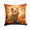 Norwich Terrier Fall Throw Pillow Machine Washable, Indoor Outdoor Decorative Pillow for Couch, Bed or Patio, 14Hx14W