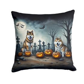 Akita Spooky Halloween Throw Pillow Machine Washable, Indoor Outdoor Decorative Pillow for Couch, Bed or Patio, 14Hx14W