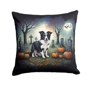 Border Collie Spooky Halloween Throw Pillow Machine Washable, Indoor Outdoor Decorative Pillow for Couch, Bed or Patio, 14Hx14W