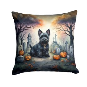 Scottish Terrier Spooky Halloween Throw Pillow Machine Washable, Indoor Outdoor Decorative Pillow for Couch, Bed or Patio, 14Hx14W