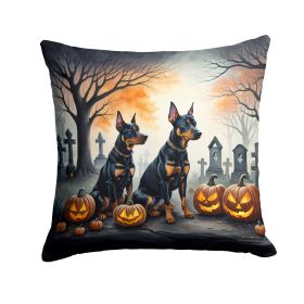 Doberman Pinscher Spooky Halloween Throw Pillow Machine Washable, Indoor Outdoor Decorative Pillow for Couch, Bed or Patio, 14Hx14W