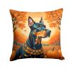 Doberman Pinscher Fall Throw Pillow Machine Washable, Indoor Outdoor Decorative Pillow for Couch, Bed or Patio, 14Hx14W