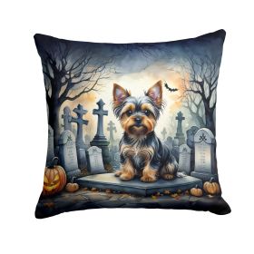 Yorkshire Terrier Spooky Halloween Throw Pillow Machine Washable, Indoor Outdoor Decorative Pillow for Couch, Bed or Patio, 14Hx14W