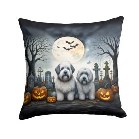 Old English Sheepdog Spooky Halloween Throw Pillow Machine Washable, Indoor Outdoor Decorative Pillow for Couch, Bed or Patio, 14Hx14W