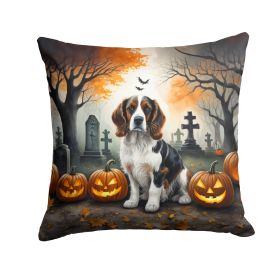 Welsh Springer Spaniel Spooky Halloween Throw Pillow Machine Washable, Indoor Outdoor Decorative Pillow for Couch, Bed or Patio, 14Hx14W