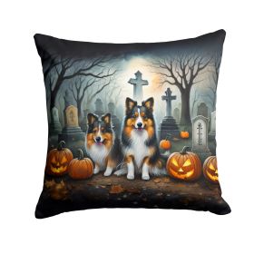 Sheltie Spooky Halloween Throw Pillow Machine Washable, Indoor Outdoor Decorative Pillow for Couch, Bed or Patio, 14Hx14W