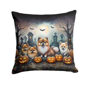 Pomeranian Spooky Halloween Throw Pillow Machine Washable, Indoor Outdoor Decorative Pillow for Couch, Bed or Patio, 14Hx14W