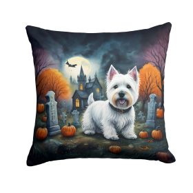Westie Spooky Halloween Throw Pillow Machine Washable, Indoor Outdoor Decorative Pillow for Couch, Bed or Patio, 14Hx14W
