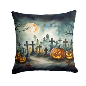 Graveyard Spooky Halloween Throw Pillow Machine Washable, Indoor Outdoor Decorative Pillow for Couch, Bed or Patio, 14Hx14W