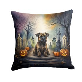 Border Terrier Spooky Halloween Throw Pillow Machine Washable, Indoor Outdoor Decorative Pillow for Couch, Bed or Patio, 14Hx14W