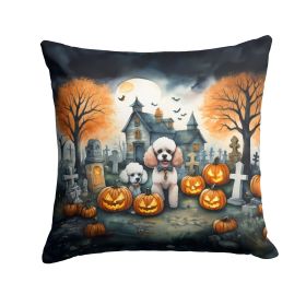 Poodle Spooky Halloween Throw Pillow Machine Washable, Indoor Outdoor Decorative Pillow for Couch, Bed or Patio, 14Hx14W