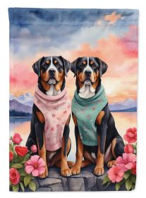 Greater Swiss Mountain Dog Two Hearts Garden Flag Mailbox Flag Decorative Yard Flag Banner Outside Patio Artwork Yard Flower Beds, Garden Size