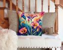 Colorful Calla Lilies Throw Pillow Machine Washable, Indoor Outdoor Decorative Pillow for Couch, Bed or Patio, 14Hx14W
