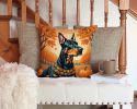 Doberman Pinscher Fall Throw Pillow Machine Washable, Indoor Outdoor Decorative Pillow for Couch, Bed or Patio, 14Hx14W