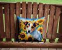 Jack Russell Terrier in Sunflowers Throw Pillow Machine Washable, Indoor Outdoor Decorative Pillow for Couch, Bed or Patio, 14Hx14W