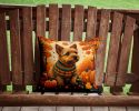 Norwich Terrier Fall Throw Pillow Machine Washable, Indoor Outdoor Decorative Pillow for Couch, Bed or Patio, 14Hx14W