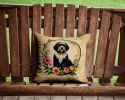 Portuguese Water Dog and Flowers Throw Pillow Machine Washable, Indoor Outdoor Decorative Pillow for Couch, Bed or Patio, 14Hx14W