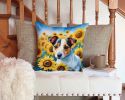Jack Russell Terrier in Sunflowers Throw Pillow Machine Washable, Indoor Outdoor Decorative Pillow for Couch, Bed or Patio, 14Hx14W
