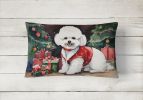 Waiting on Christmas Throw Pillow Throw Pillow for Indoor Couch Bed Outdoor Patio Washable, Bichon Frise 1266,12Hx16W