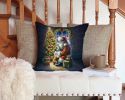English Bulldog and Santa Claus Throw Pillow Machine Washable, Indoor Outdoor Decorative Pillow for Couch, Bed or Patio, 14Hx14W