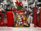 Sheltie and Santa Claus Throw Pillow Machine Washable, Indoor Outdoor Decorative Pillow for Couch, Bed or Patio, 14Hx14W
