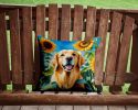 Golden Retriever in Sunflowers Throw Pillow Machine Washable, Indoor Outdoor Decorative Pillow for Couch, Bed or Patio, 14Hx14W