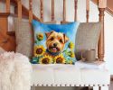 Norfolk Terrier in Sunflowers Throw Pillow Machine Washable, Indoor Outdoor Decorative Pillow for Couch, Bed or Patio, 14Hx14W