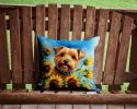 Norfolk Terrier in Sunflowers Throw Pillow Machine Washable, Indoor Outdoor Decorative Pillow for Couch, Bed or Patio, 14Hx14W