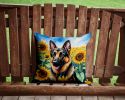 German Shepherd in Sunflowers Throw Pillow Machine Washable, Indoor Outdoor Decorative Pillow for Couch, Bed or Patio, 14Hx14W