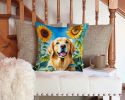 Golden Retriever in Sunflowers Throw Pillow Machine Washable, Indoor Outdoor Decorative Pillow for Couch, Bed or Patio, 14Hx14W