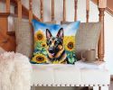 German Shepherd in Sunflowers Throw Pillow Machine Washable, Indoor Outdoor Decorative Pillow for Couch, Bed or Patio, 14Hx14W