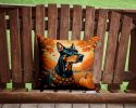 Doberman Pinscher Fall Throw Pillow Machine Washable, Indoor Outdoor Decorative Pillow for Couch, Bed or Patio, 14Hx14W