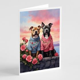 NEW Staffordshire Bull Terrier Two Hearts Greeting Cards Pack of 8 Blank Cards with Envelopes Whimsical A7 Size 5x7 Blank Note Cards (Default: Default)