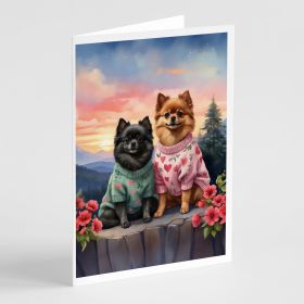 Pomeranian Two Hearts Greeting Cards Pack of 8 Blank Cards with Envelopes Whimsical A7 Size 5x7 Blank Note Cards (Default: Default)