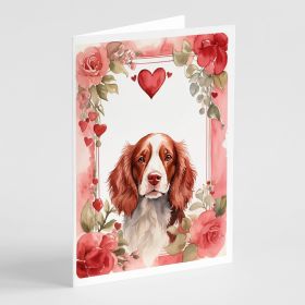 Welsh Springer Spaniel Valentine Roses Greeting Cards Pack of 8 Blank Cards with Envelopes Whimsical A7 Size 5x7 Blank Note Cards (Default: Default)