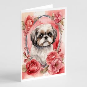 Shih Tzu Valentine Roses Greeting Cards Pack of 8 Blank Cards with Envelopes Whimsical A7 Size 5x7 Blank Note Cards (Default: Default)