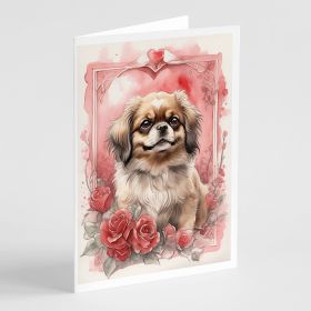 Tibetan Spaniel Valentine Roses Greeting Cards Pack of 8 Blank Cards with Envelopes Whimsical A7 Size 5x7 Blank Note Cards (Default: Default)