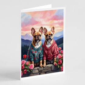 French Bulldog Two Hearts Greeting Cards Pack of 8 Blank Cards with Envelopes Whimsical A7 Size 5x7 Blank Note Cards (Default: Default)