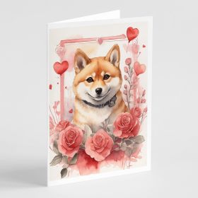 Shiba Inu Valentine Roses Greeting Cards Pack of 8 Blank Cards with Envelopes Whimsical A7 Size 5x7 Blank Note Cards (Default: Default)