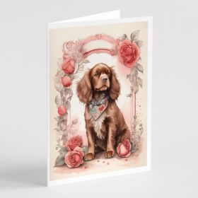 Sussex Spaniel Valentine Roses Greeting Cards Pack of 8 Blank Cards with Envelopes Whimsical A7 Size 5x7 Blank Note Cards (Default: Default)