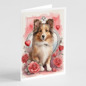 Sheltie Valentine Roses Greeting Cards Pack of 8 Blank Cards with Envelopes Whimsical A7 Size 5x7 Blank Note Cards (Default: Default)
